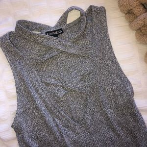 Crisscross gray/white EXPRESS thong bodysuit